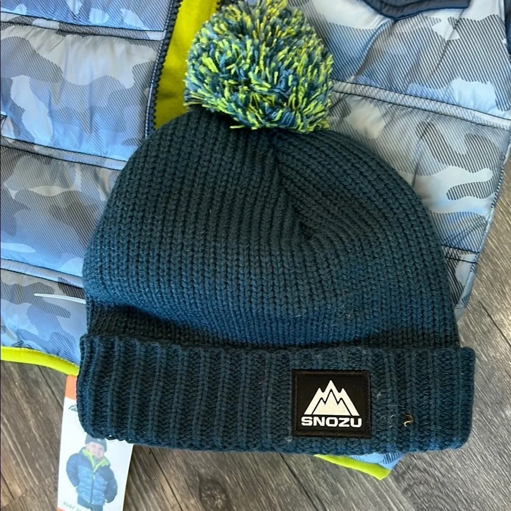Snozu Kids Puffer Jacket with Hat - Blue and Green